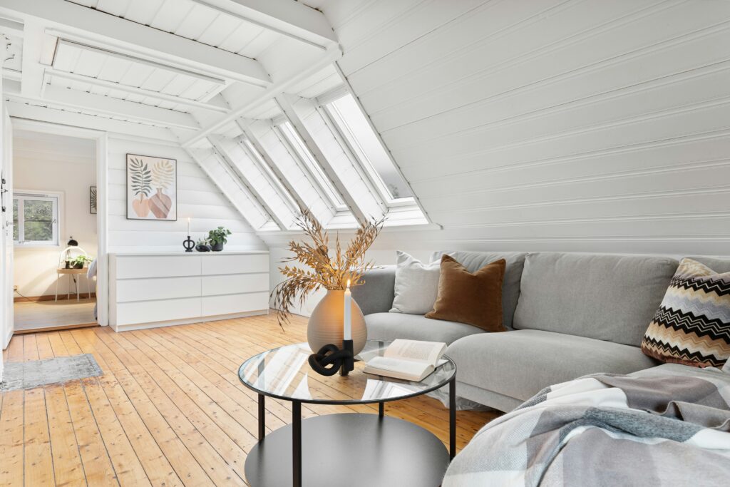 Open-Concept Living Room with Sloped Ceilings
